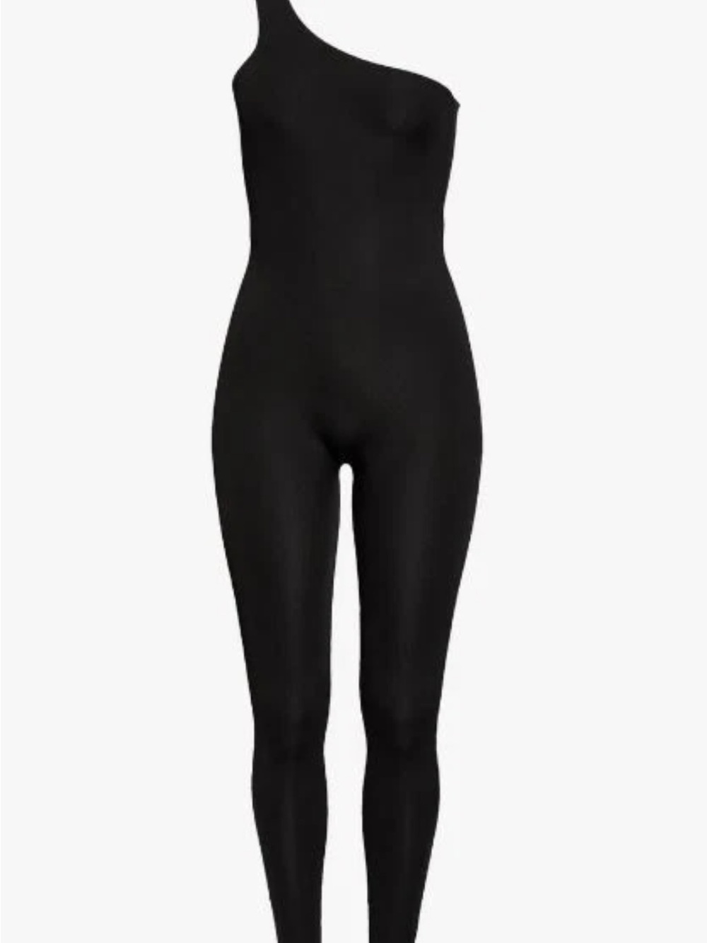 naked wardrobe Black One-Shoulder Fitted Jumpsuit ribbed